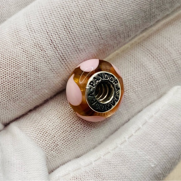EUC Pandora 790660 Sterling Silver Rose Murano Glass Charm w/ Pink Hearts - Picture 5 of 8